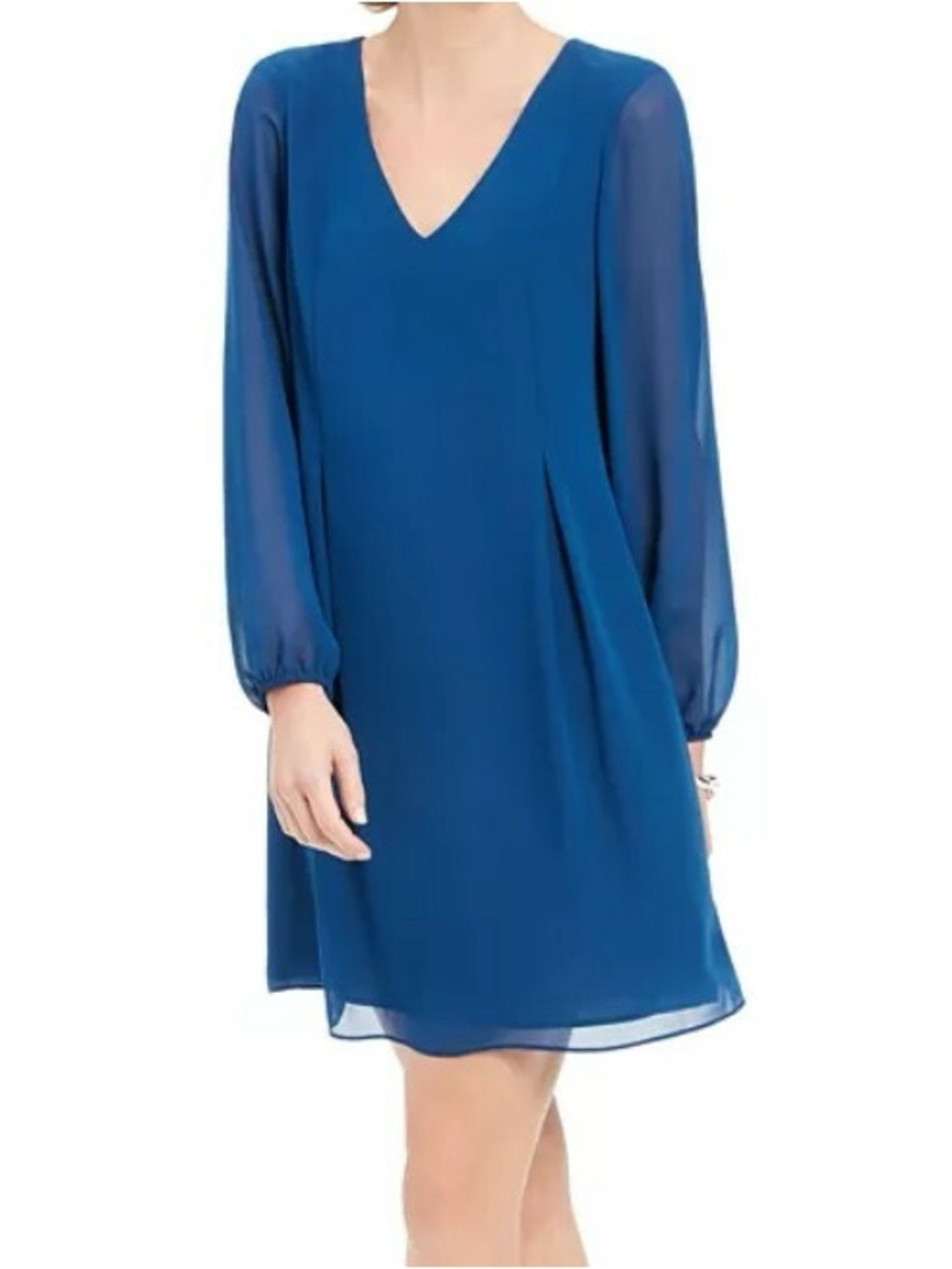 INC International Concepts Blue Long Sleeve Tie-Back Shift Dress